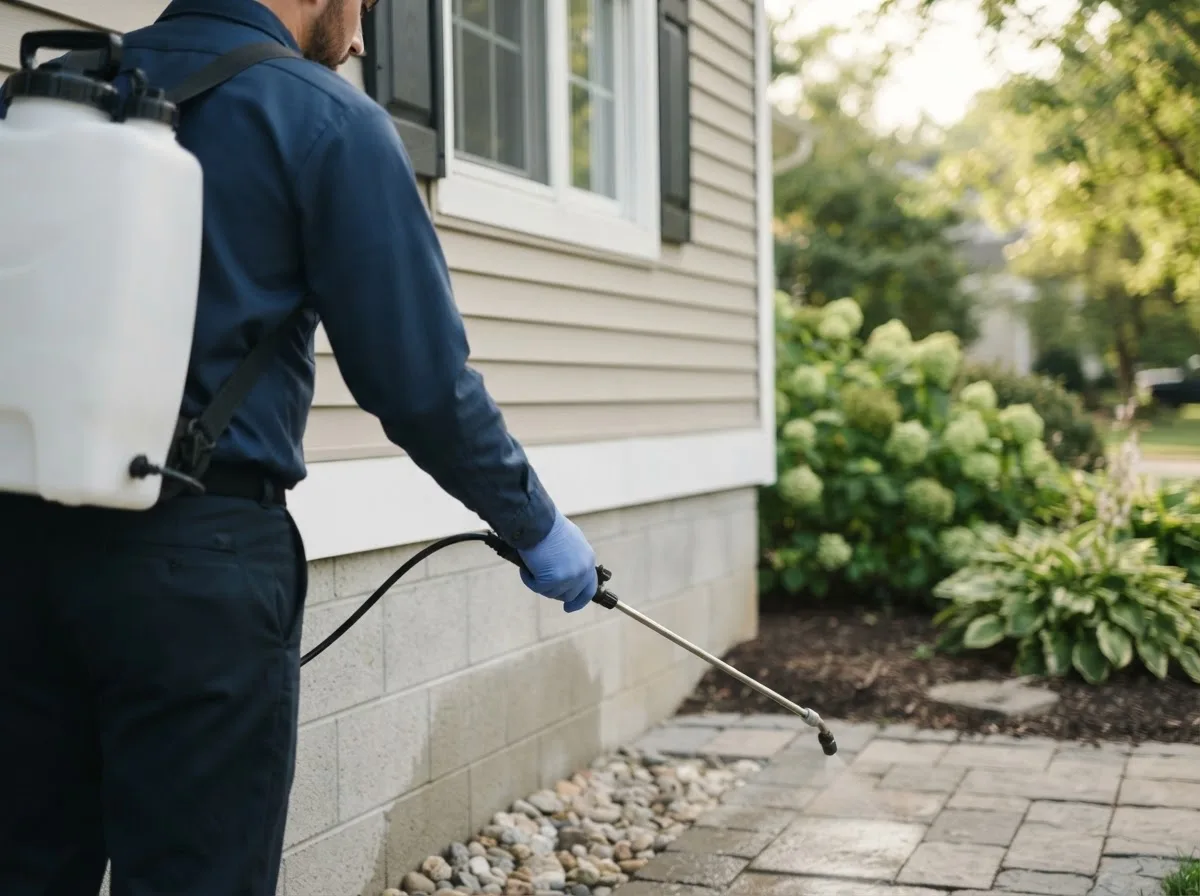 Pest control technician inspecting a home in Saint Ignace, MI